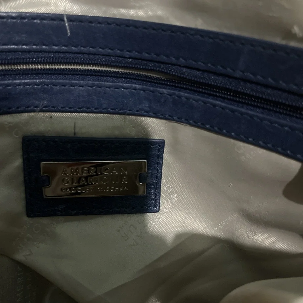 Dark Blue leather studded silver  BADGLEY MISCHKA American Glamour  shoulder bag
